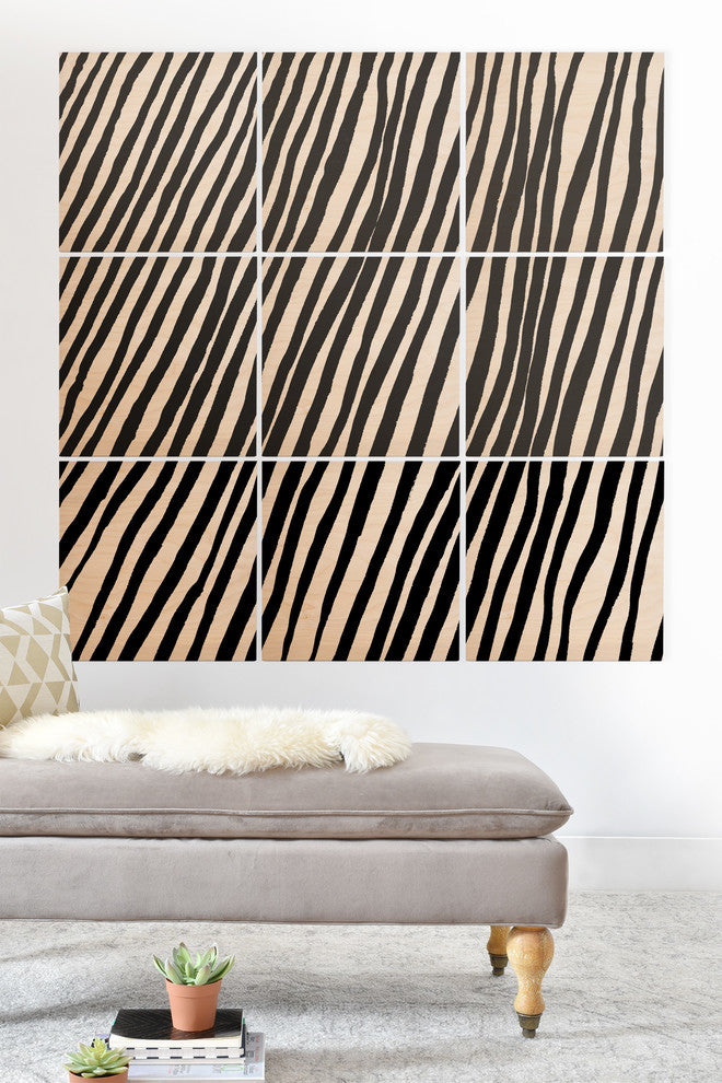 Deny Designs Georgiana Paraschiv Diagonal Stripes Black Wood Wall Mural, 4'x4'