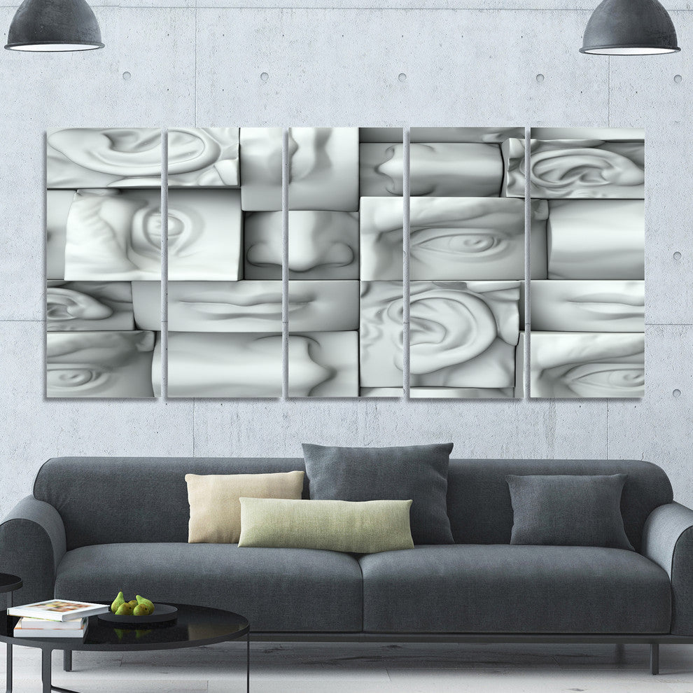 Abstract White Blocks, Abstract Canvas Art Print, 60"x28", 5 Panels
