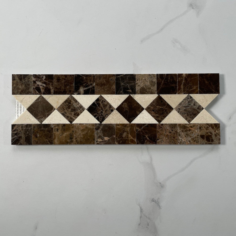 Crema Marfil Marble Classic Diamond Mosaic Border Listello Tile Polish, 1 sheet