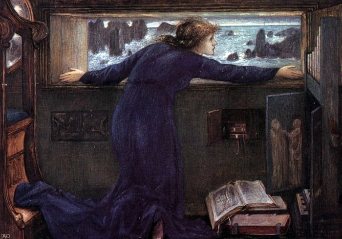 Sir Edward Burne-Jones Dorigen of Britain Waiting Wrapped Canvas, 18"x27"