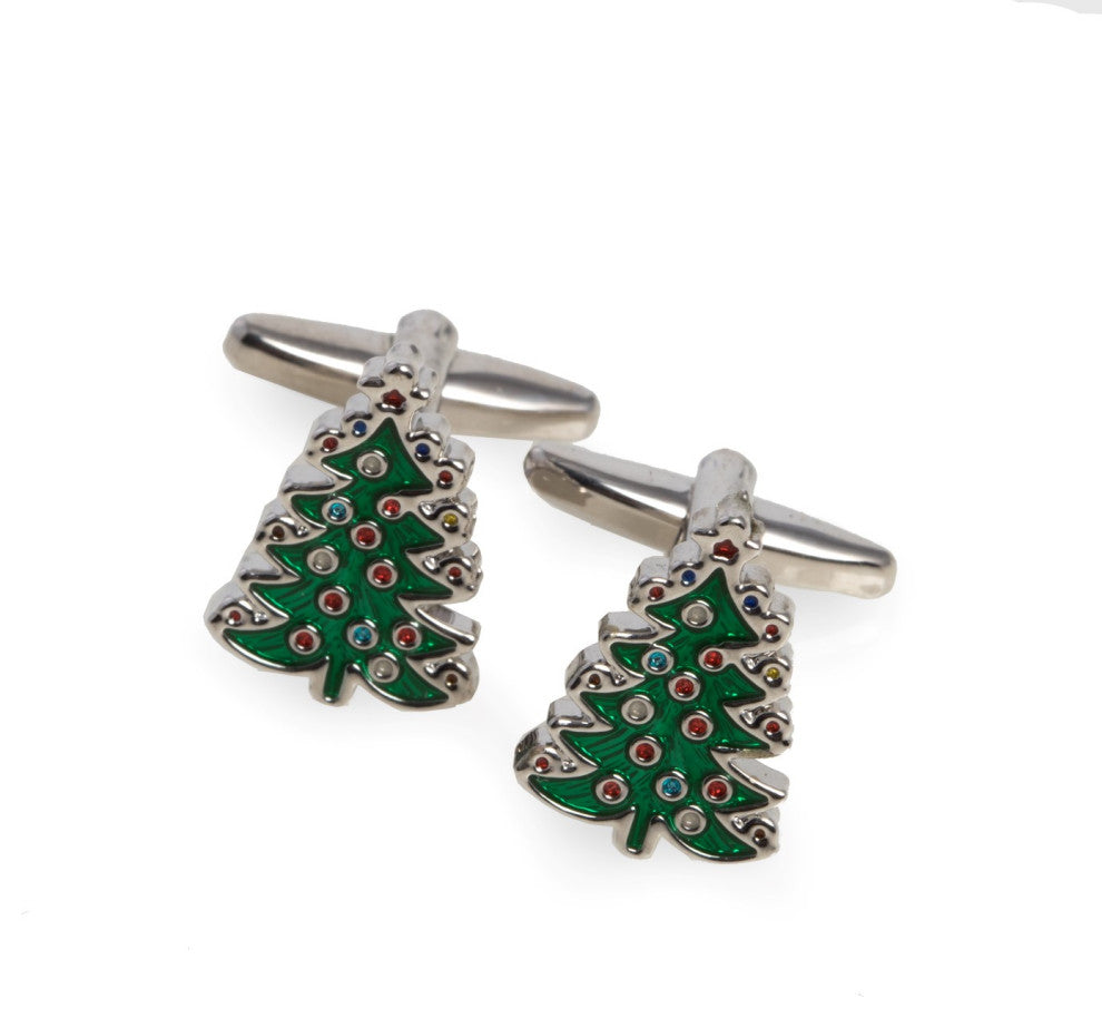 "Christmas Tree" Rhodium Plated Cufflinks