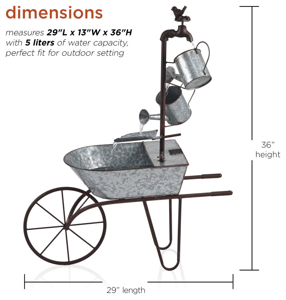 Metal Watering Can Wheelbarrow Fountain
