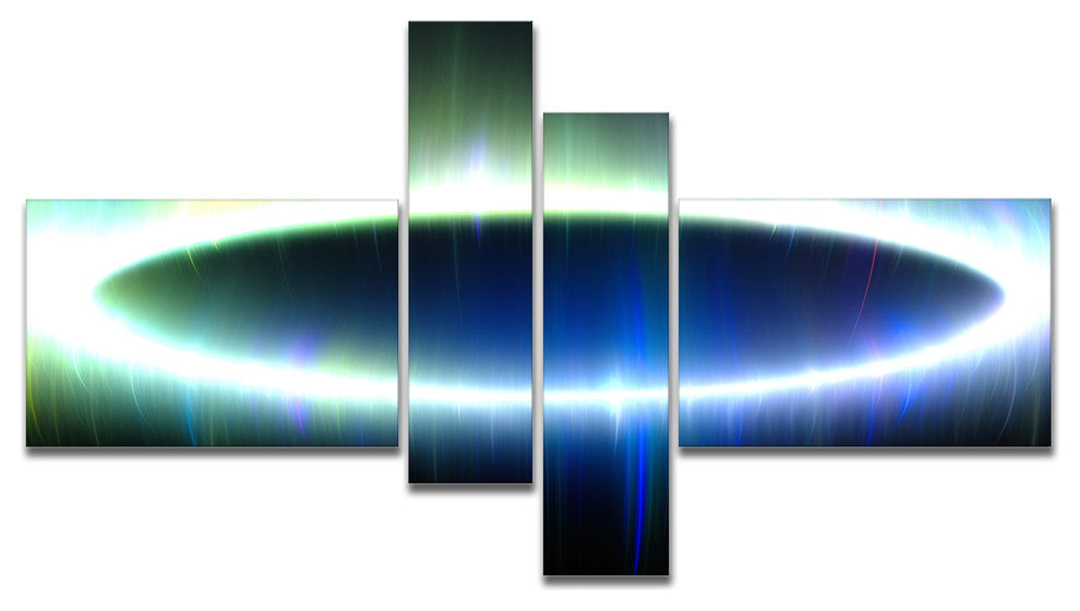 Large Blue Oval Fractal Light, Abstract Canvas Art Print, 60"x32", 4 panels
