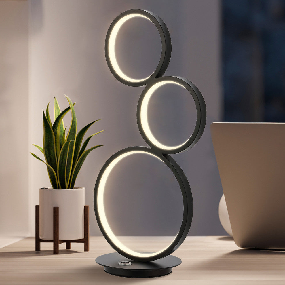 Juno 17.25" 3-Light Bohemian Coastal Iron Integrated LED Table Lamp, Black