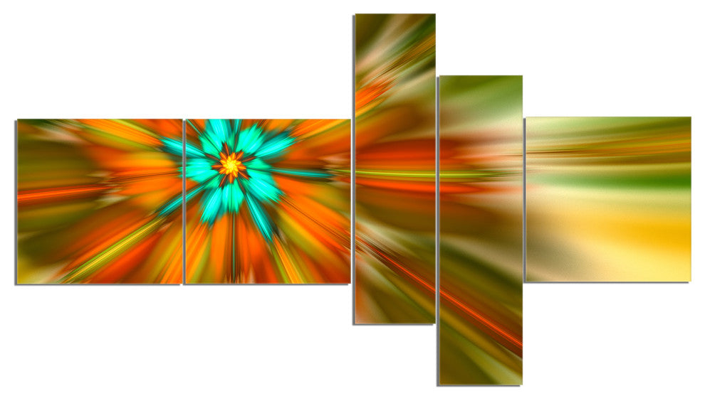 Rotating Bright Fractal Flower, Abstract Canvas Art Print, 60"x32", 5 panels