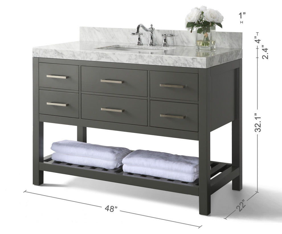 Arcadia Bath Vanity, Sapphire Gray, 48", Brushed Nickel Hardware, Single, Freestanding