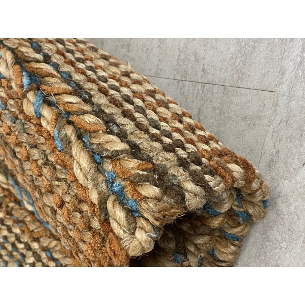 5" x 7" Seafoam and Tan Braided Stripe Area Rug