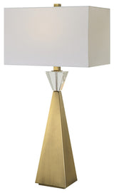 Tapered Antique Brass Metal Table Lamp 32 in Geometric Modern Pyramid Crystal
