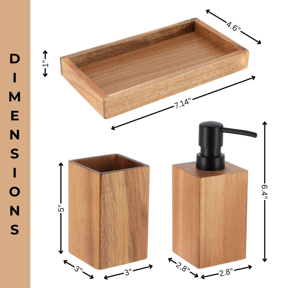 Acacia Bathroom Accessory Set 3-Pieces Rectangular