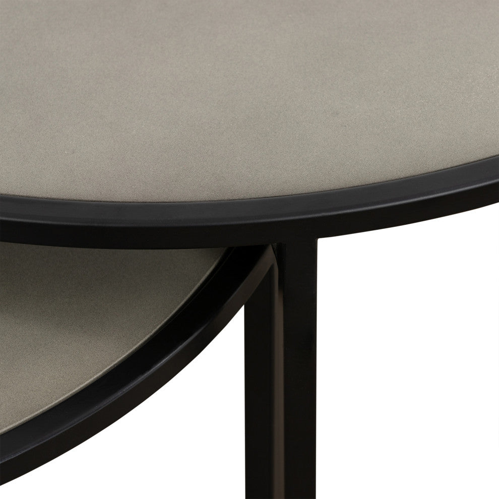 Rina Concrete and Black Metal 2-Piece Nesting End Table Set