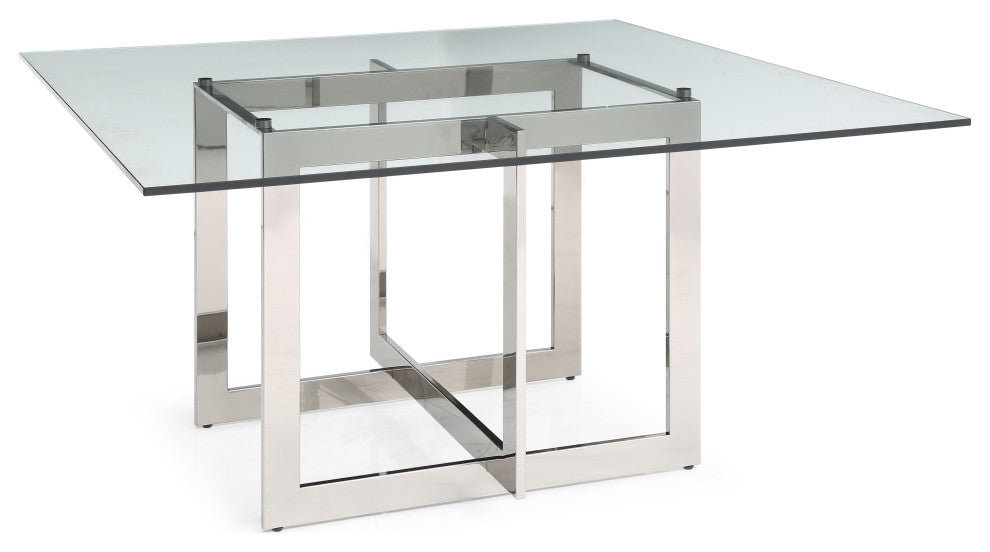 Modrest Keaton Square Modern Glass + Stainless Steel Dining Table