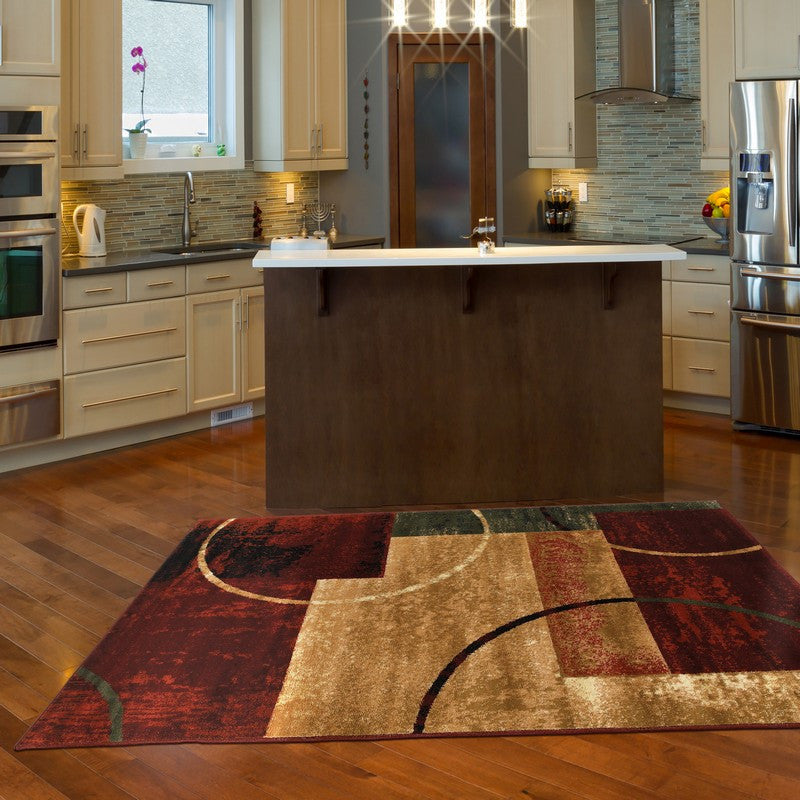 5" x 7" Red and Brown Geometric Area Rug