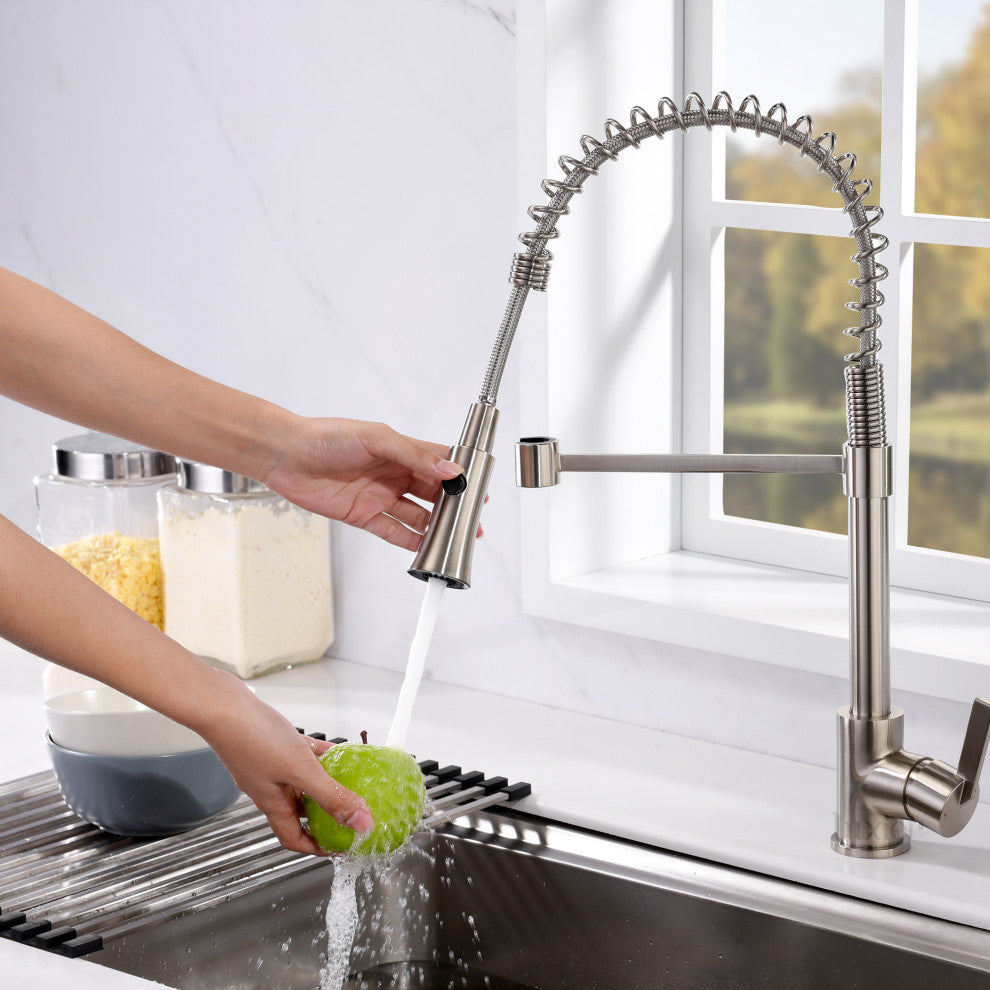 Luxier KTS13-T Single-Handle Pull-Down Sprayer Kitchen Faucet, Brushed Nickel