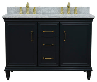 49" Double Vanity, Dark Gray Finish With White Carrara And Rectangle Sink