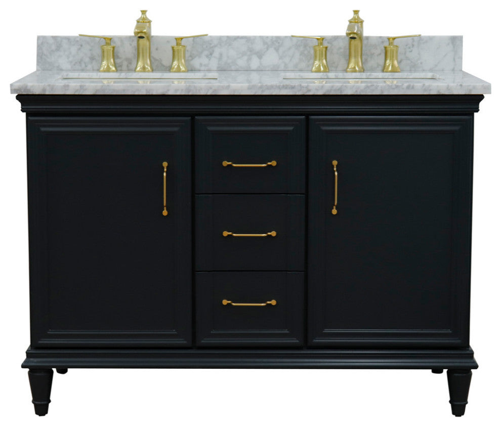 49" Double Vanity, Dark Gray Finish With White Carrara And Rectangle Sink