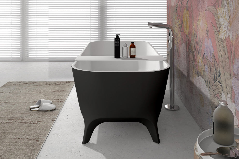 63" Solid Surface Freestanding Bathtub Matte Black Nightshade Series