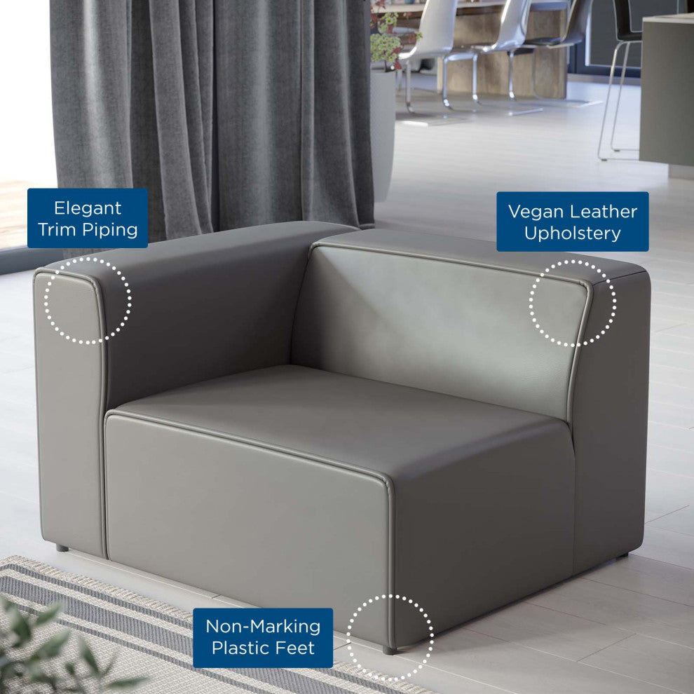 Sofa Corner Chair, Faux Vegan Leather, Gray, Modern, Lounge Hospitality