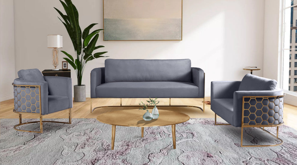 Casa Velvet Upholstered Chair, Grey, Gold Finish