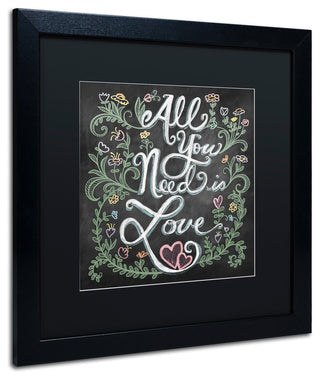 Elizabeth Caldwell 'All You Need is Love' Art, Black Frame, Black Mat, 16x16