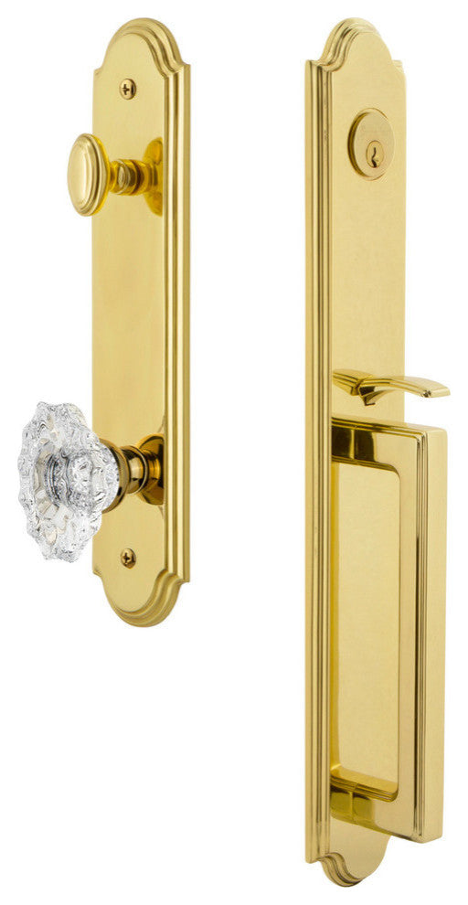 Arc 1-Piece Dummy Handleset, D Grip and Biarritz Knob, Lifetime Brass, 848402