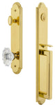 Arc 1-Piece Dummy Handleset, D Grip and Biarritz Knob, Lifetime Brass, 848402