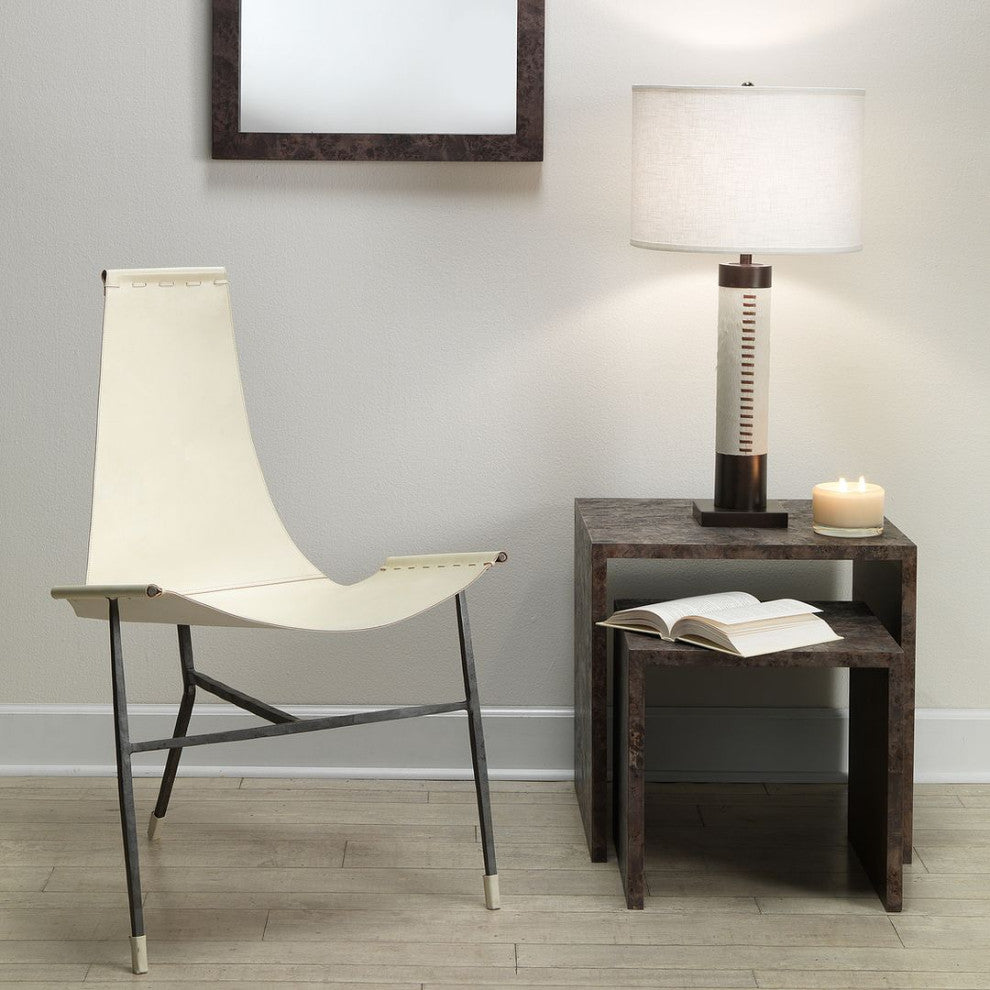 Contemporary White Hair on Hide Table Lamp 32 in Oil Rubbed Bronze Leather
