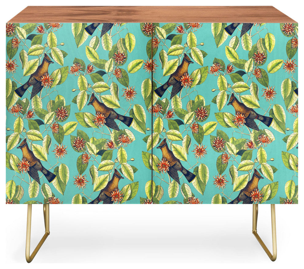 Deny Designs Haven Credenza, Walnut, Gold Steel Legs