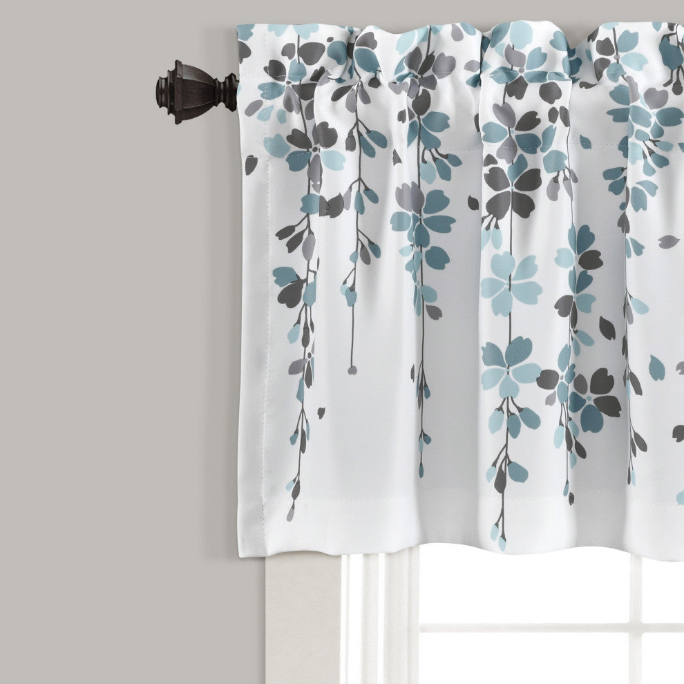 Weeping Flower Room Darkening Valance, Blue/Gray