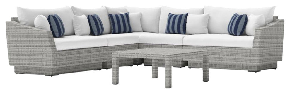 Cannes 6 Piece Aluminum Outdoor Patio Sectional and Table Set, Centered Ink