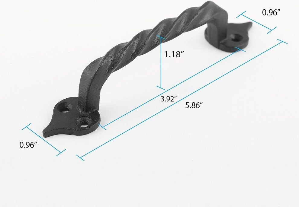 Twisted Black Wrought Iron Cabinet Door Drawer Pull 5 7/8" Total Length