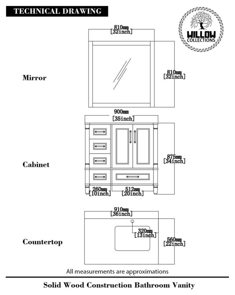 Aberdeen 36 Right Offset Bath Vanity in Coventry Gray 2" Calacatta Laza