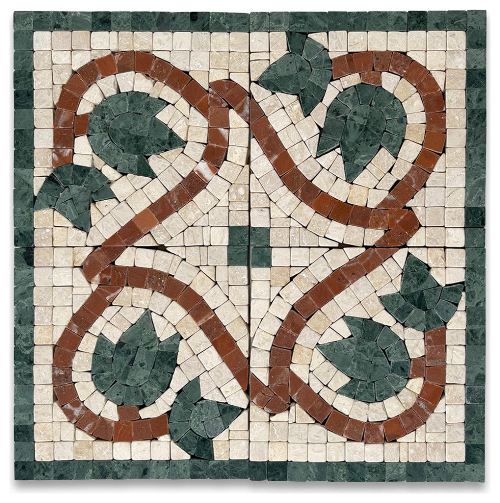 Marble Mosaic Border Accent Tile Polished Floral Rojo 4.7x4.7 Tumbled, 1 piece