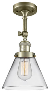 Large Cone 8" Semi-Flush Mount, Antique Brass, Glass: Clear