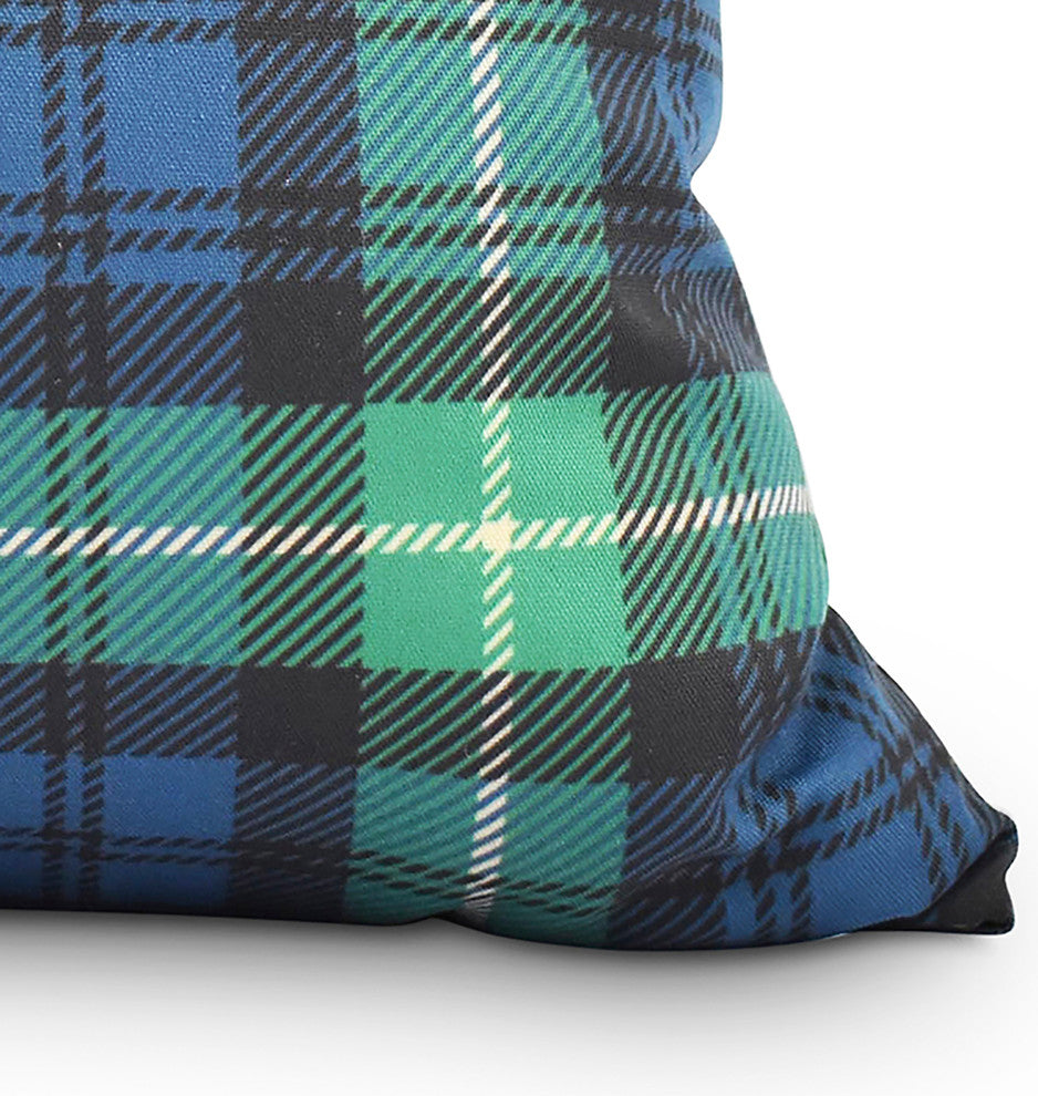 Tartan Plaid Holiday Print Decorative Outdoor Throw Pillow, Navy Blue, 16"