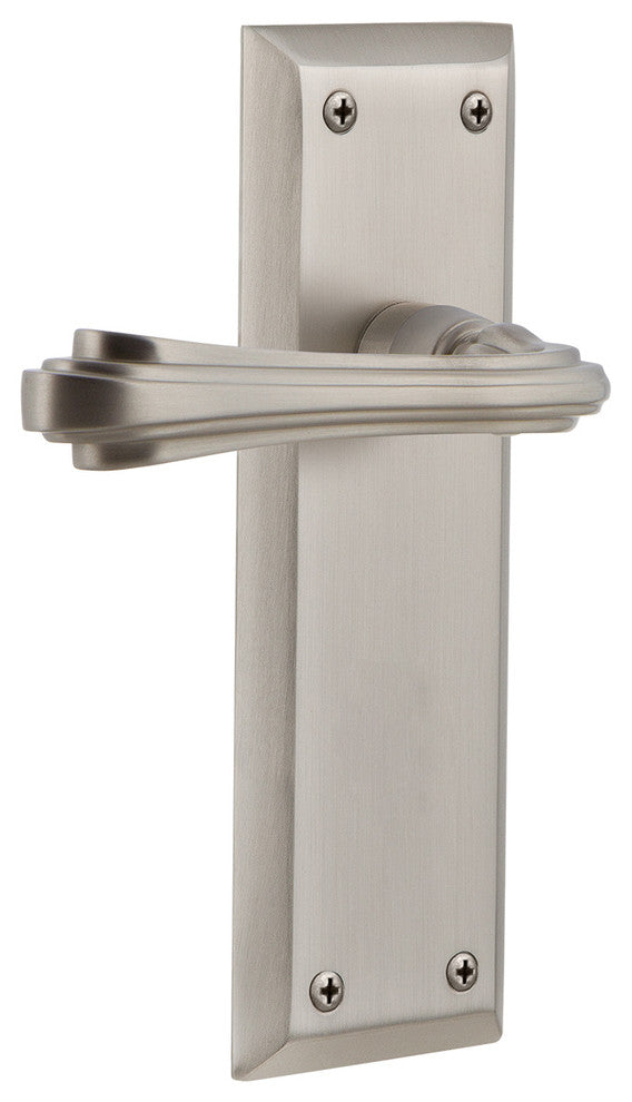 New York Plate With Fleur Lever, Satin Nickel, Passage, Non-Handed