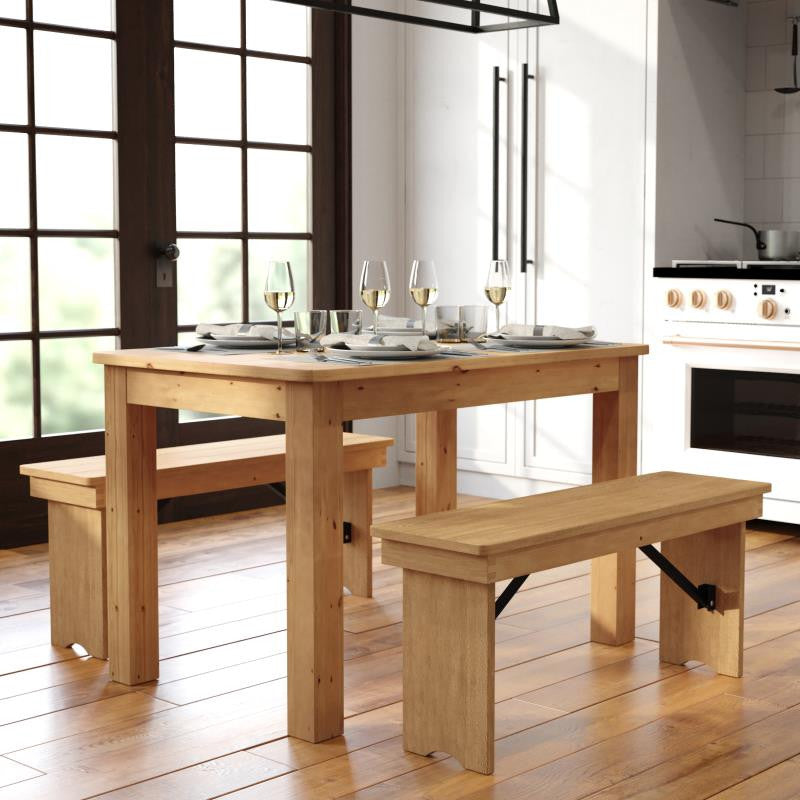 46" x 30" Rectangular Solid Pine Farm Dining Table, Light Natural
