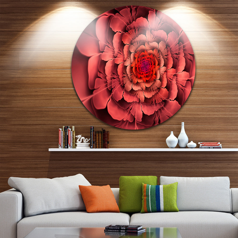 Dense Fractal Pink Petals, Floral Abstract Art Disc Metal Wall Art, 38"