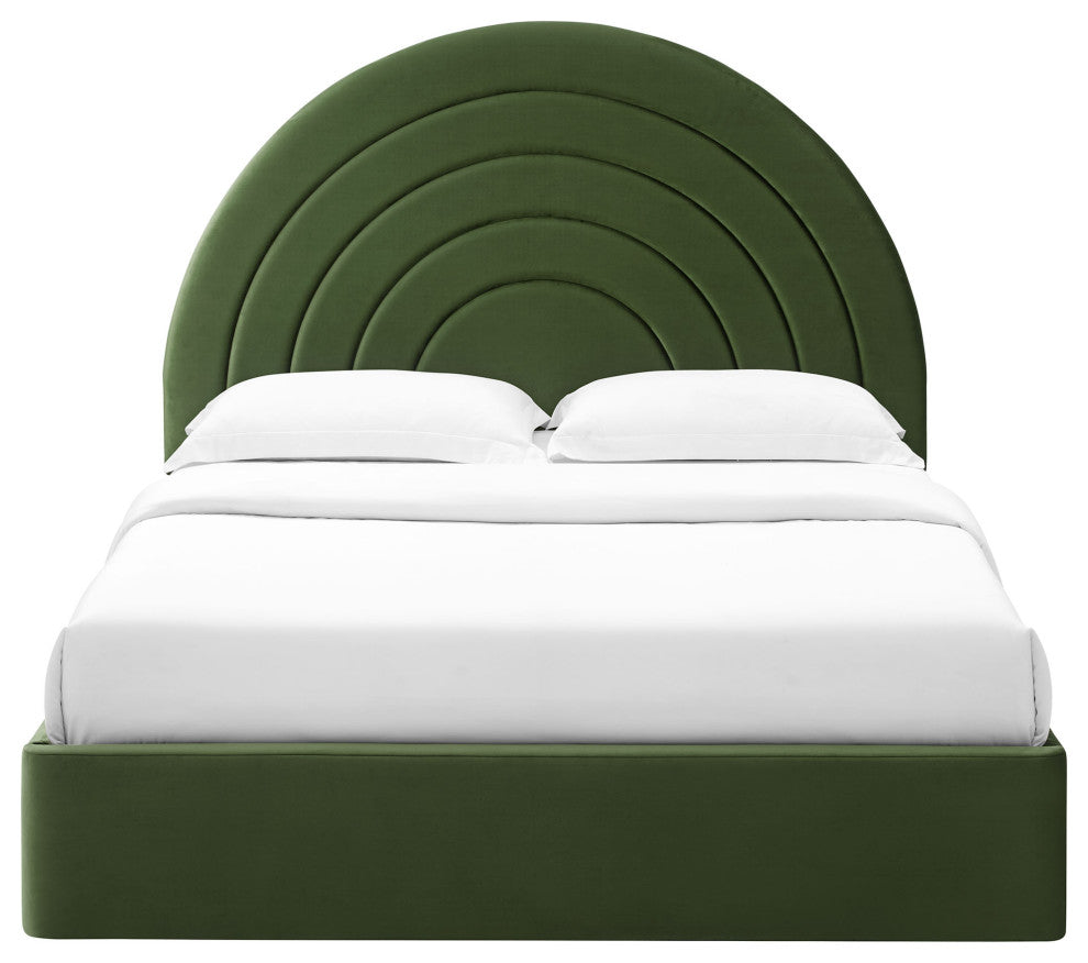 Solana Arched Performance Velvet King Platform Bed, Moss Green