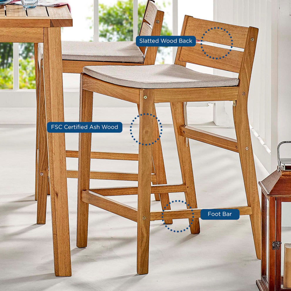 Bar Stool Chair and Table Set, Wood, Brown Natural Taupe Gray, Modern, Outdoor