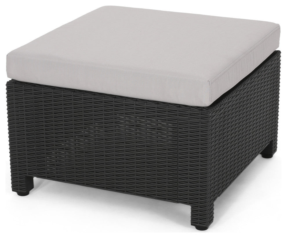 Dottie Outdoor Wicker Print  2 Seater Chat Set With Ottomans, Dark Gray/Gray