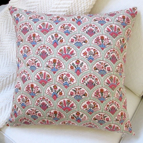 Artisan Pillow Multicolored Cotton 20" Indoor Oriental Hand Fan Throw Pillow
