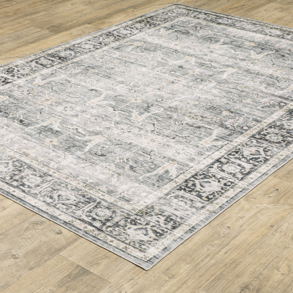 Celestia Machine Washable Vintage Indoor Area Rug, Charcoal, 5'x7'