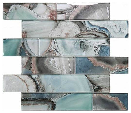 Mosaic Linear Glass Tiles, Shell Green
