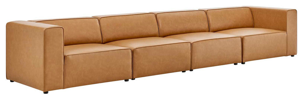 Mingle Vegan Leather 4-Piece Sectional Sofa, Tan