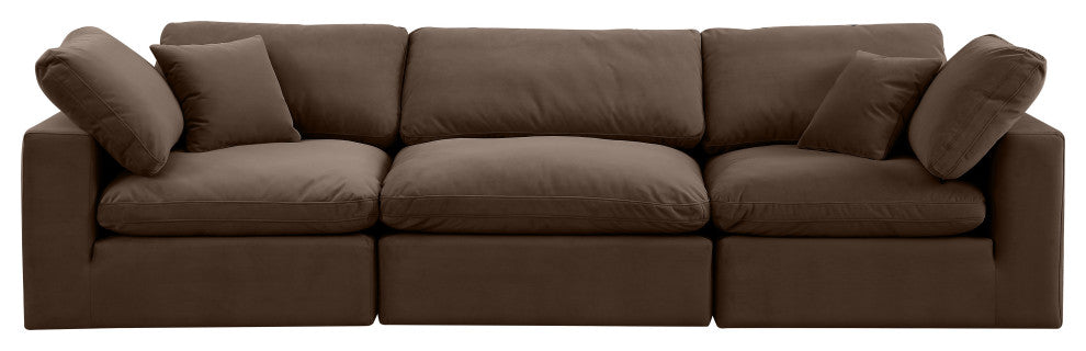 Comfy Upholstered Modular Sofa, Brown, 3-Piece: 1 Armless Chair, 2 Corner Chair, Velvet