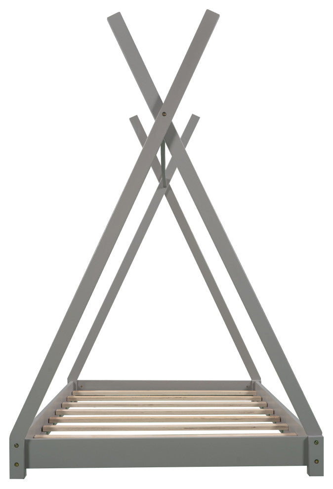 Gewnee Twin Size House Platform Bed with Triangle Structure,Gray