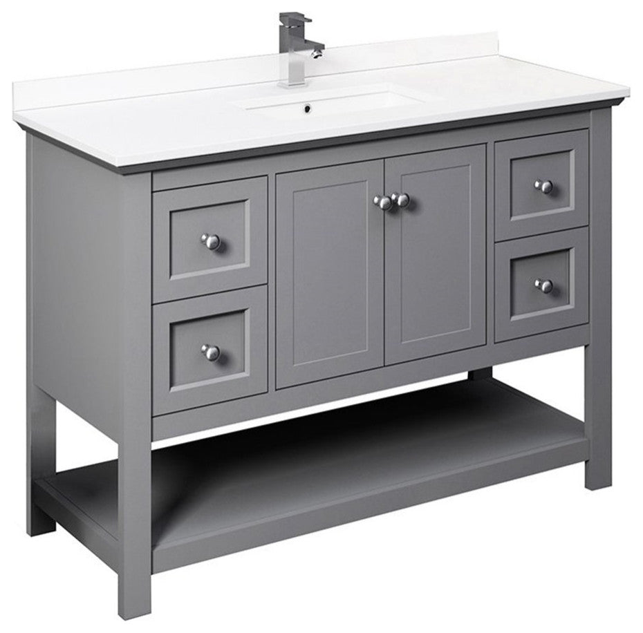 Fresca Manchester 48" Traditional Wood Bathroom Cabinet with Top/Sink in Gray
