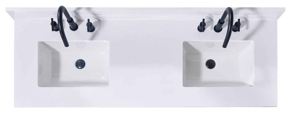 Andalo Engineered Stone Vanity Top, Snow White With White Sink, Double, 61"