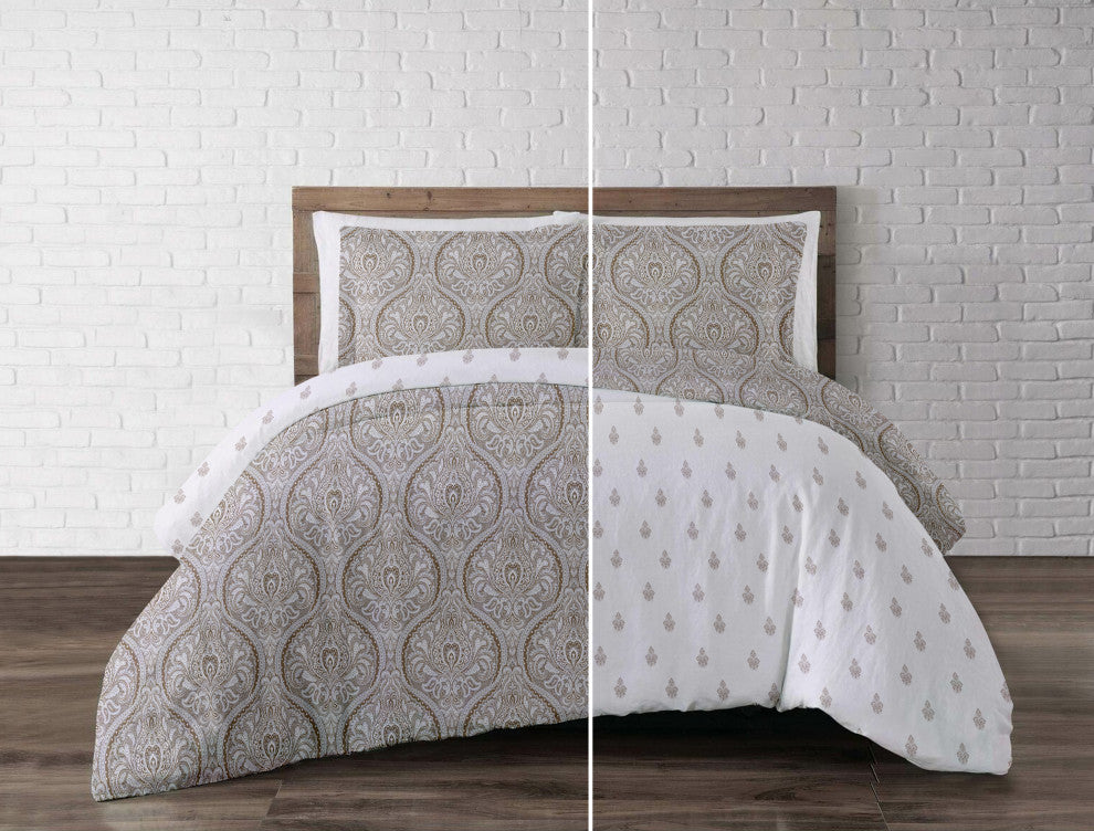 Delara GOTS Organic Cotton Paisley Reversible Print Duvet Cover Set, Queen(88"x9