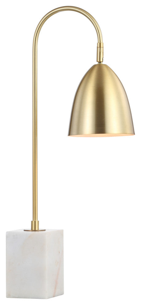 Ana 26" Metal With Marble Base LED Table Lamp, Brass Gold and White